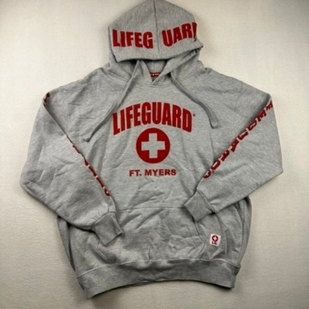 Lifeguard Hoodie Mens L Gray Ft. Myers Graphic Pullover Streetwear Y2K Style